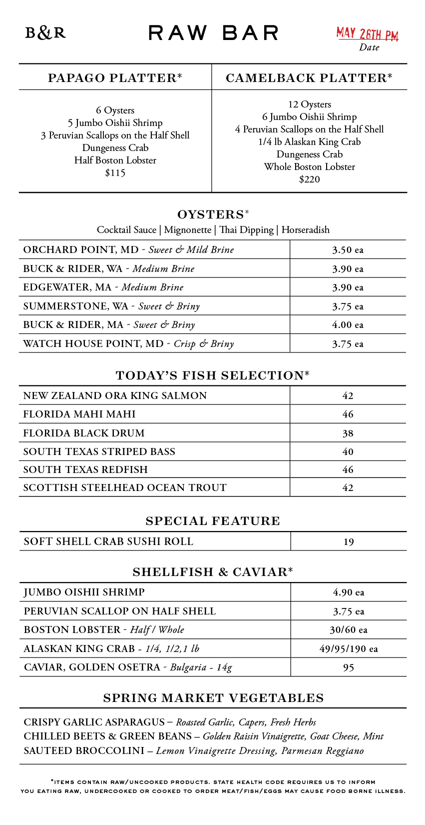 Raw Bar Menu