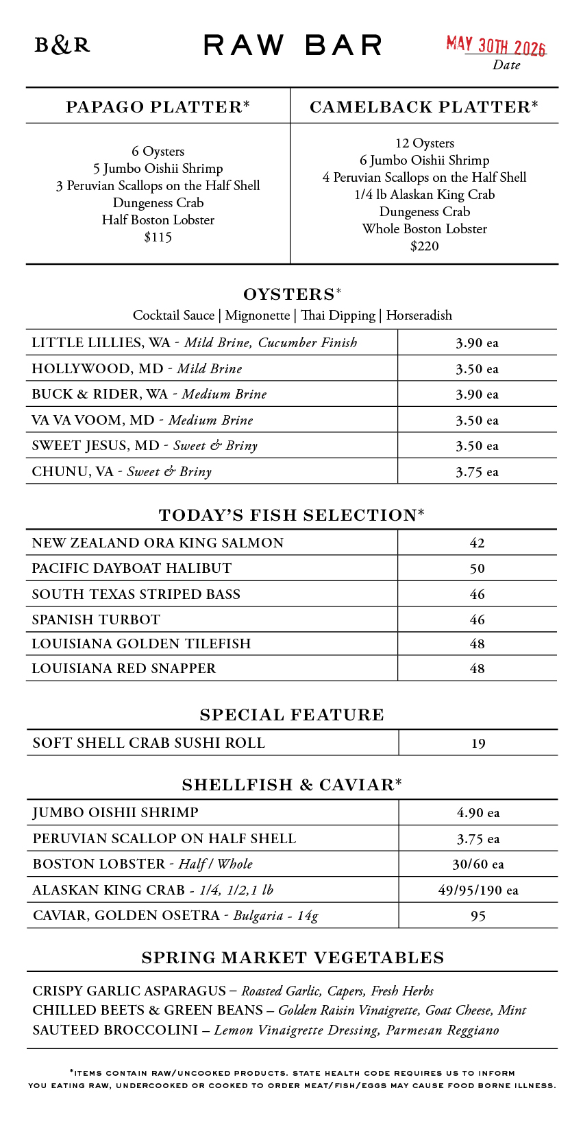 Raw Bar Menu