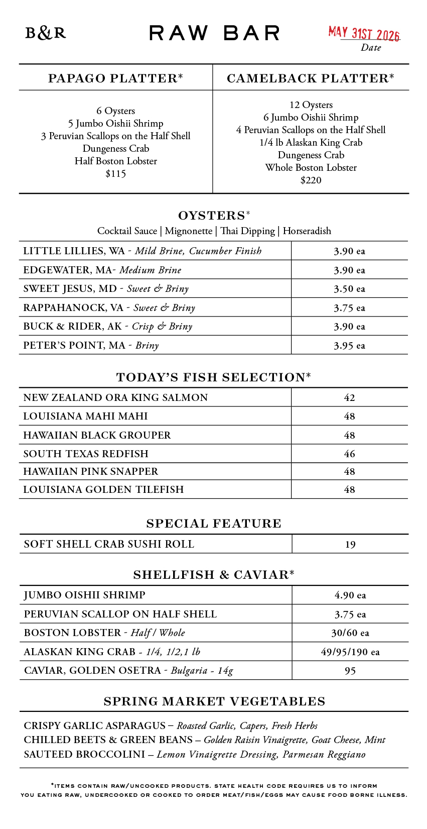 Raw Bar Menu