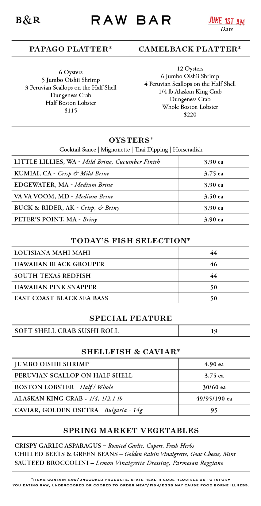 Raw Bar Menu