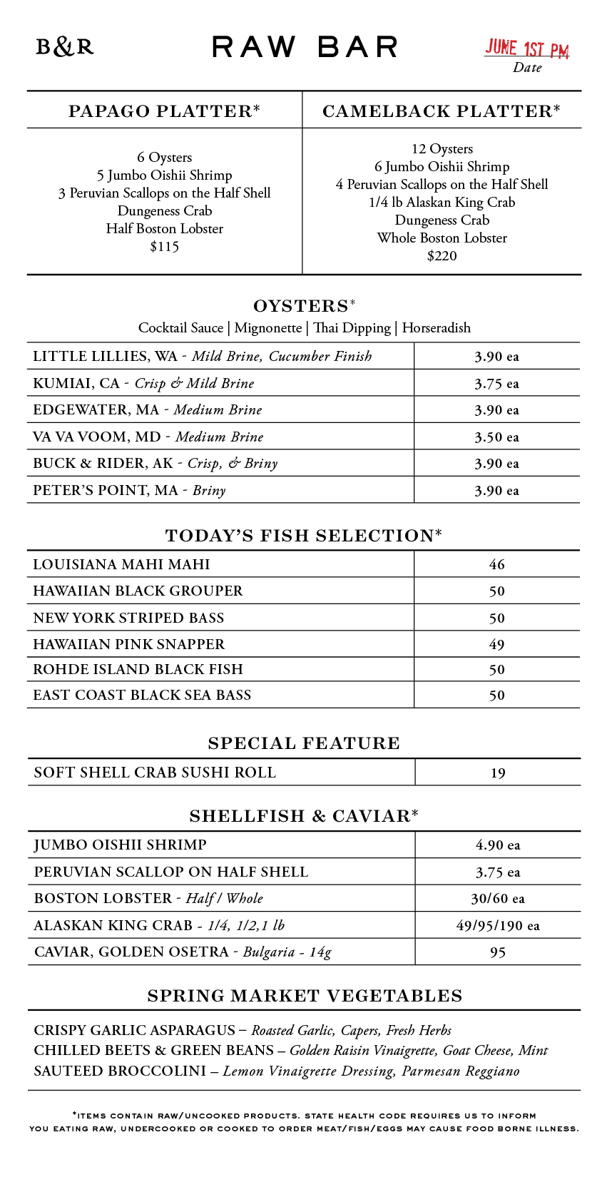 Raw Bar Menu