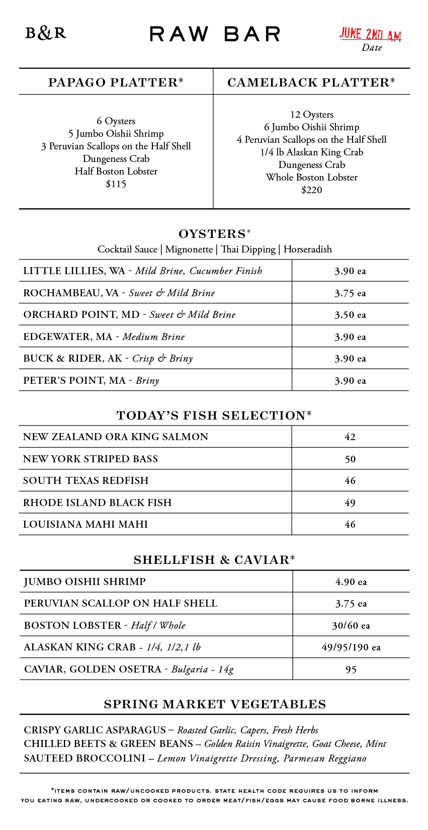 Raw Bar Menu