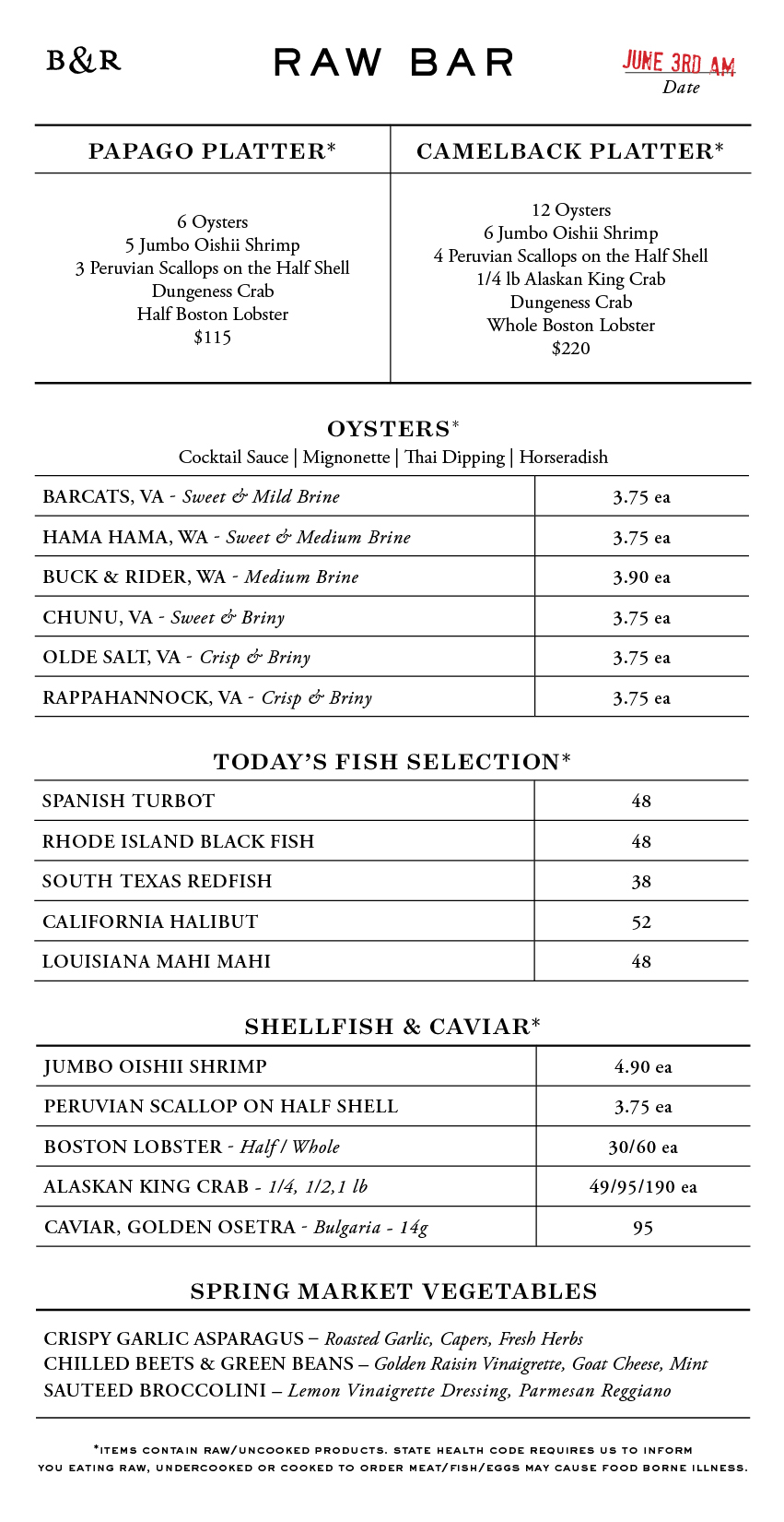 Raw Bar Menu