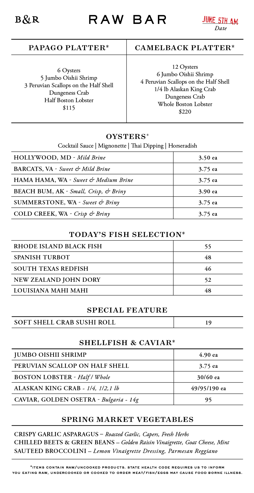 Raw Bar Menu