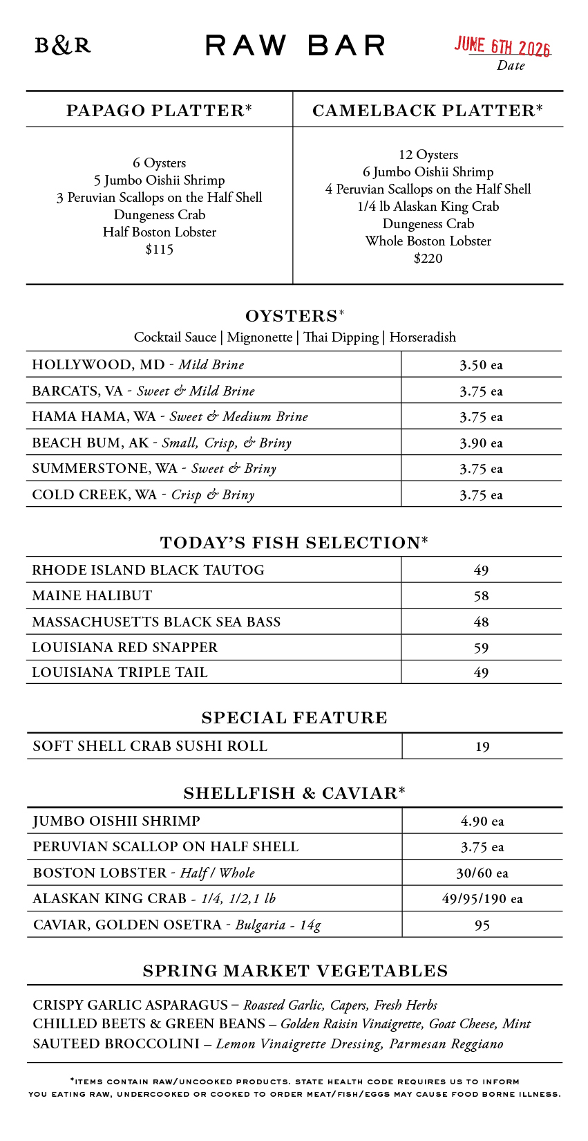 Raw Bar Menu