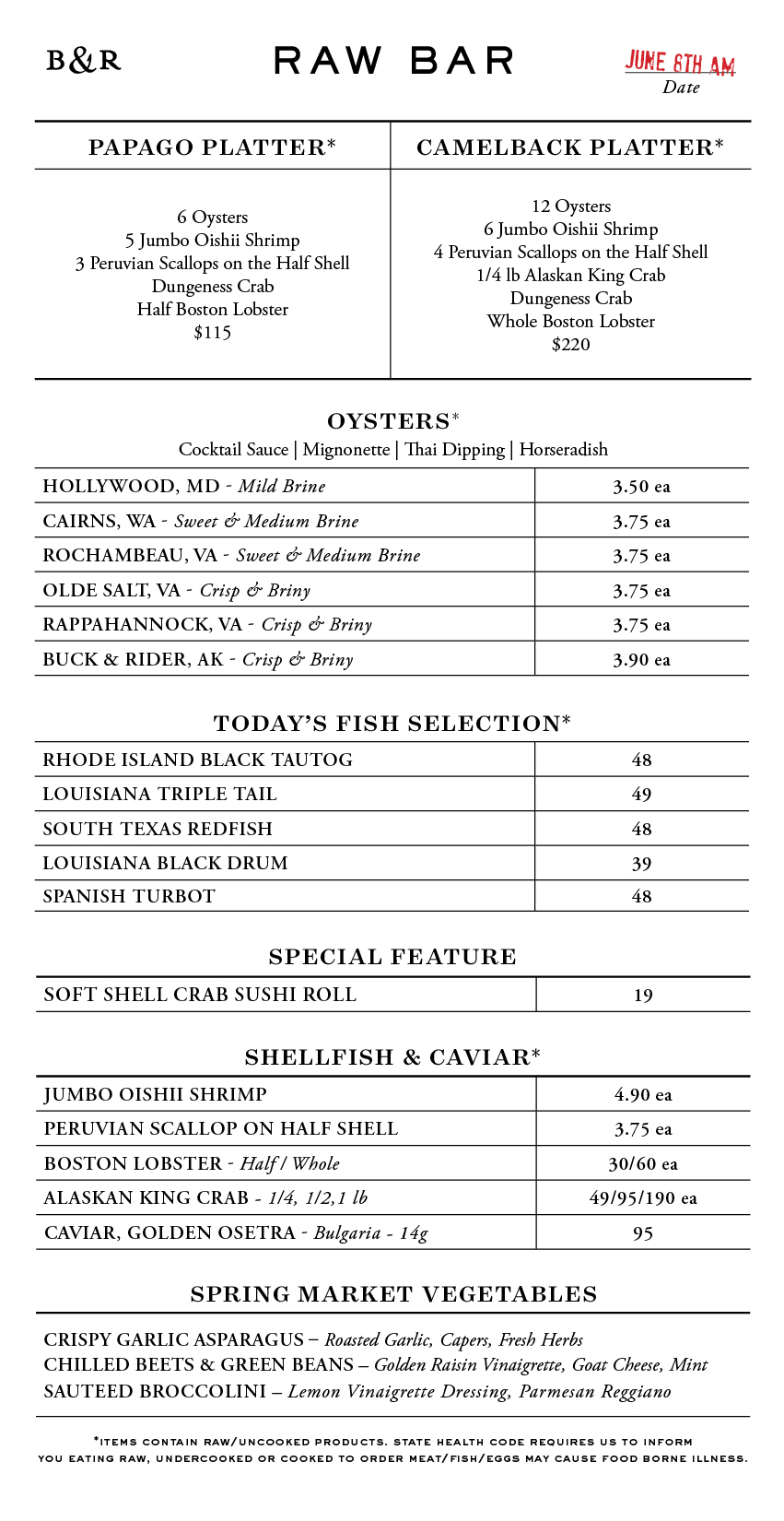 Raw Bar Menu