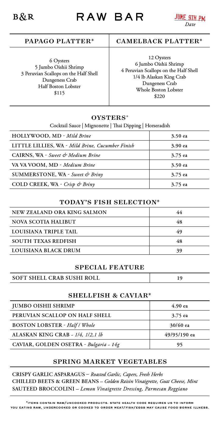 Raw Bar Menu