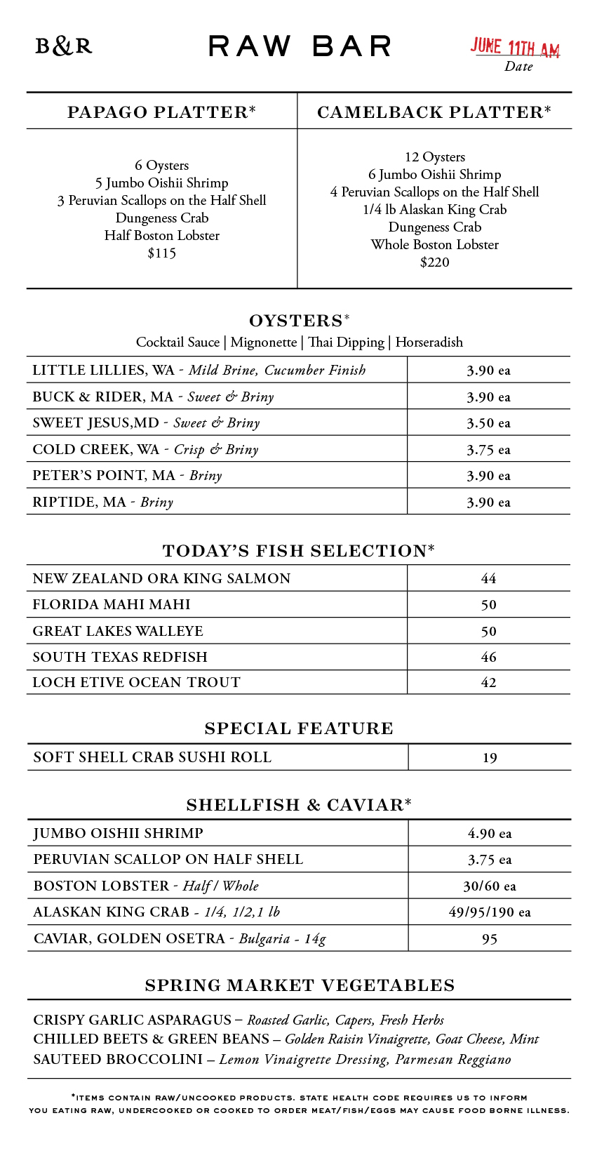 Raw Bar Menu