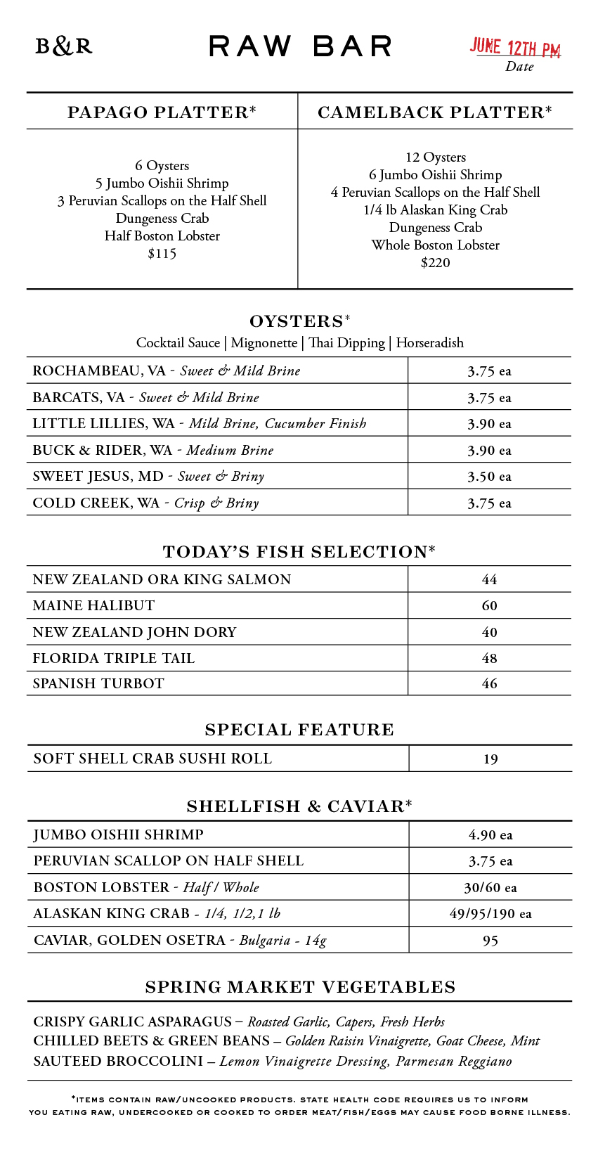 Raw Bar Menu