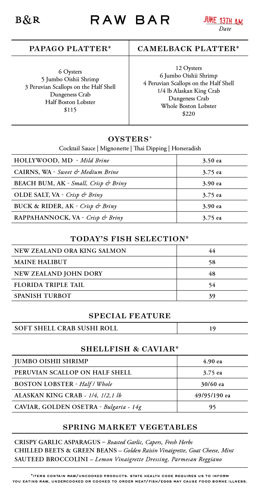 Raw Bar Menu