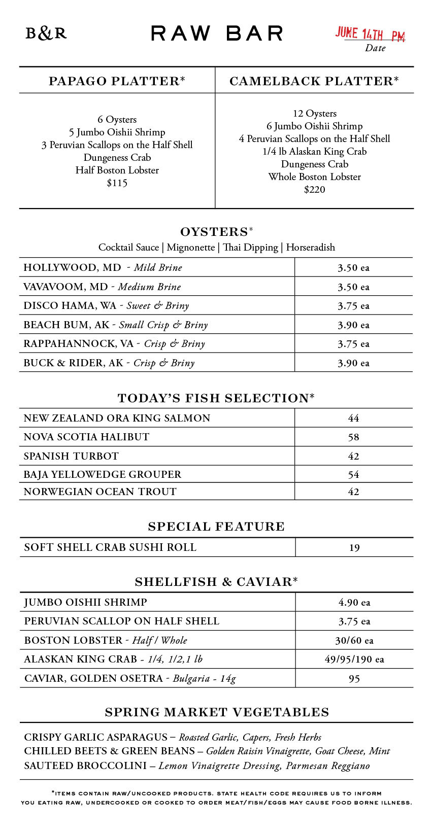 Raw Bar Menu