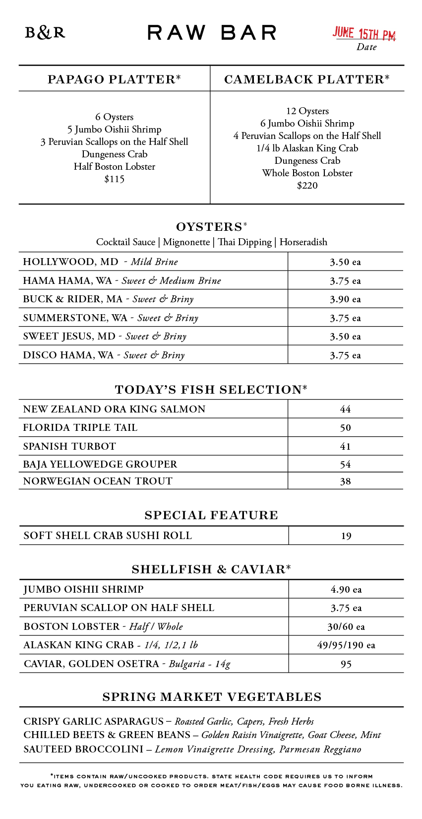 Raw Bar Menu