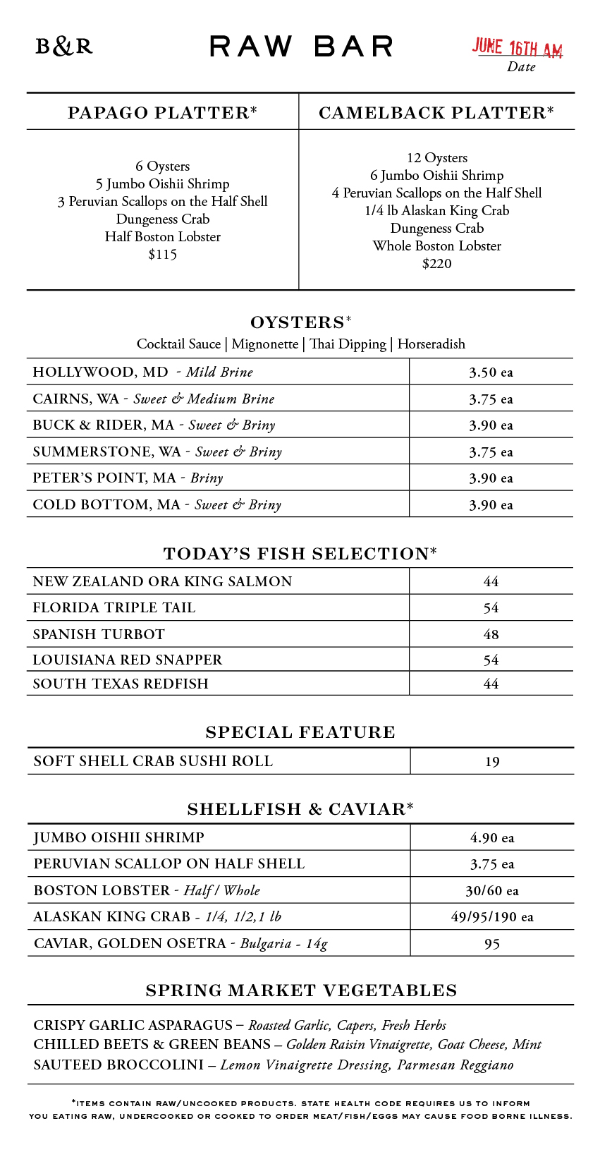 Raw Bar Menu