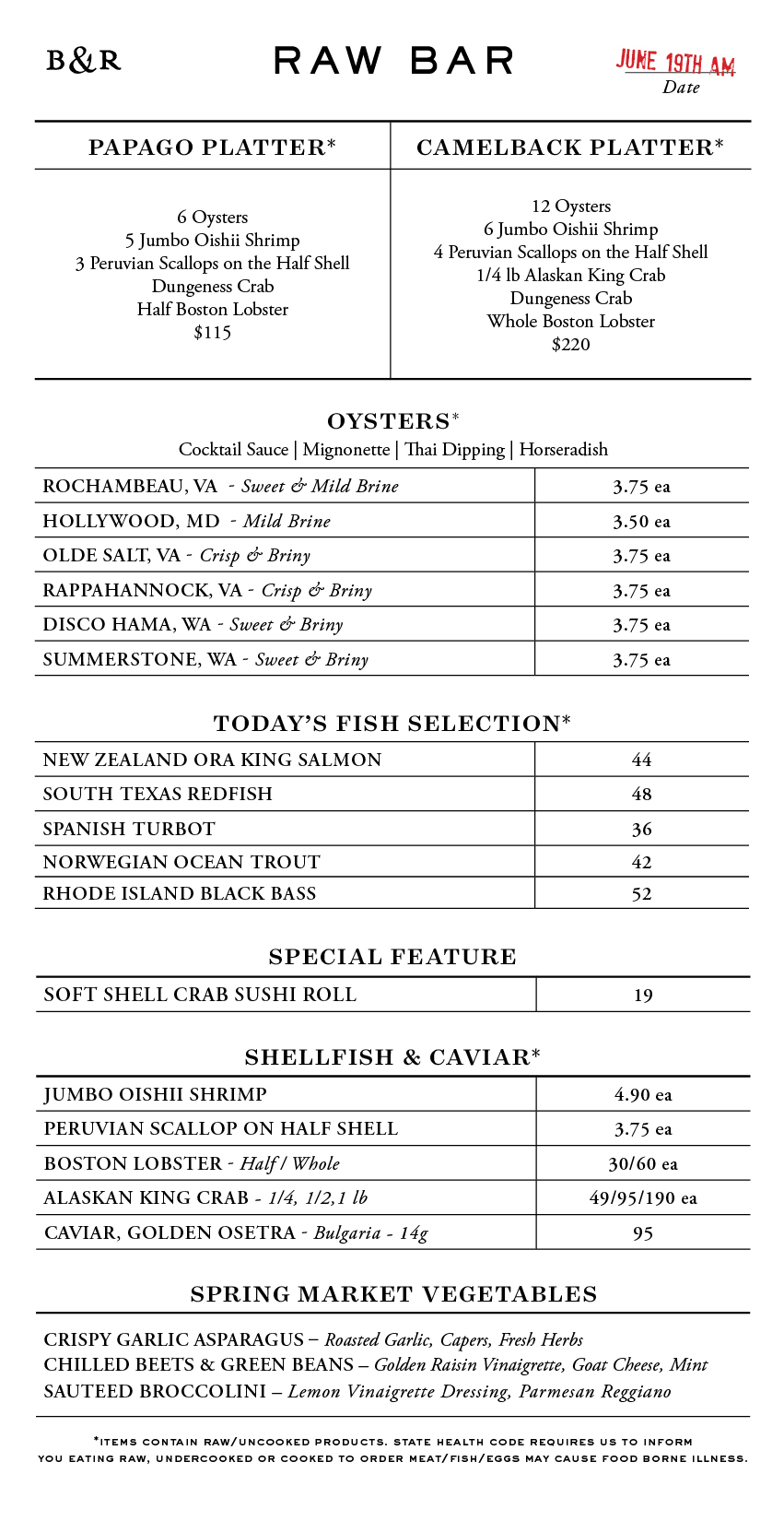 Raw Bar Menu