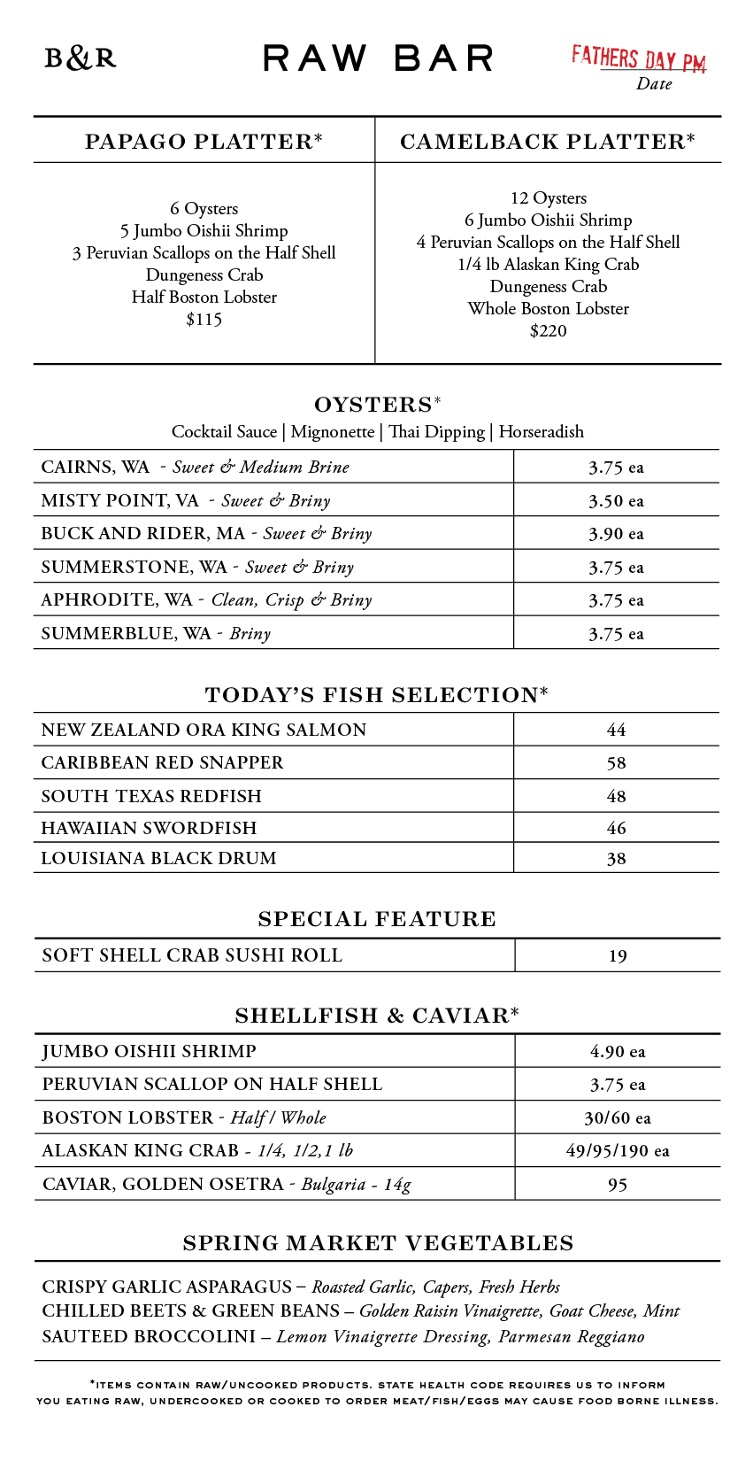 Raw Bar Menu