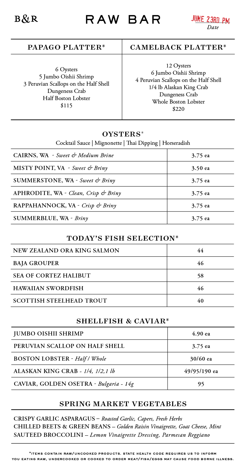 Raw Bar Menu