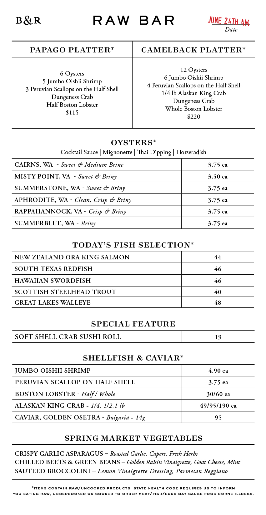 Raw Bar Menu