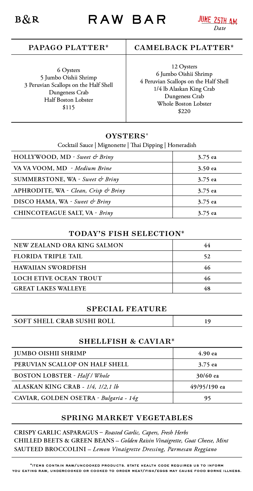 Raw Bar Menu