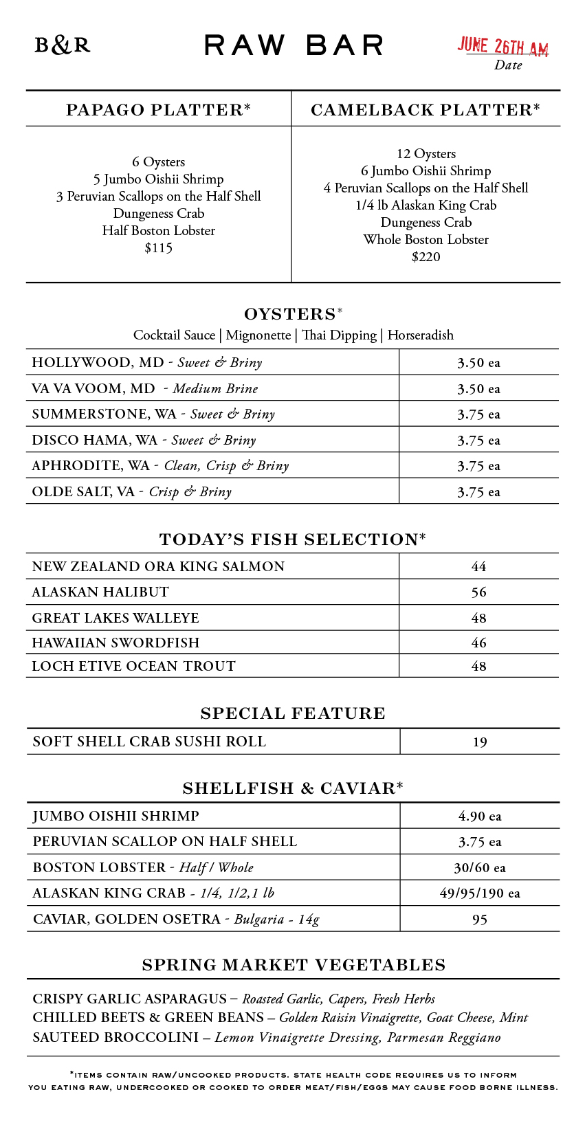 Raw Bar Menu
