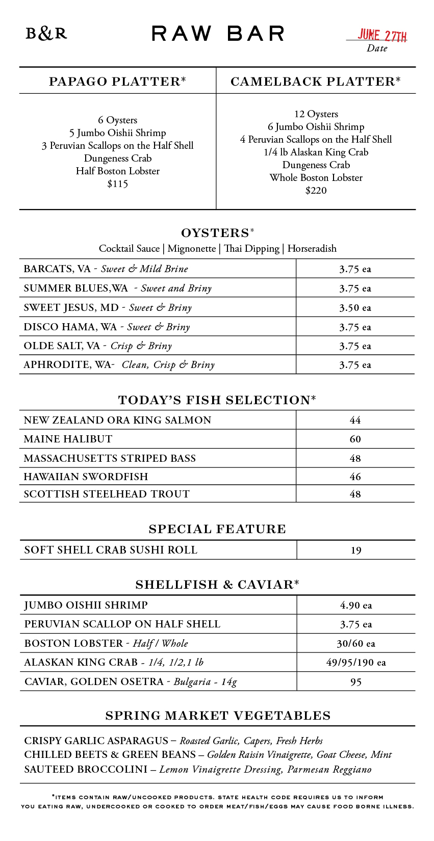 Raw Bar Menu