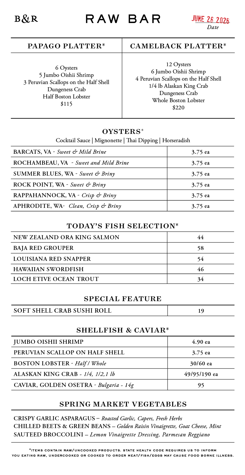 Raw Bar Menu