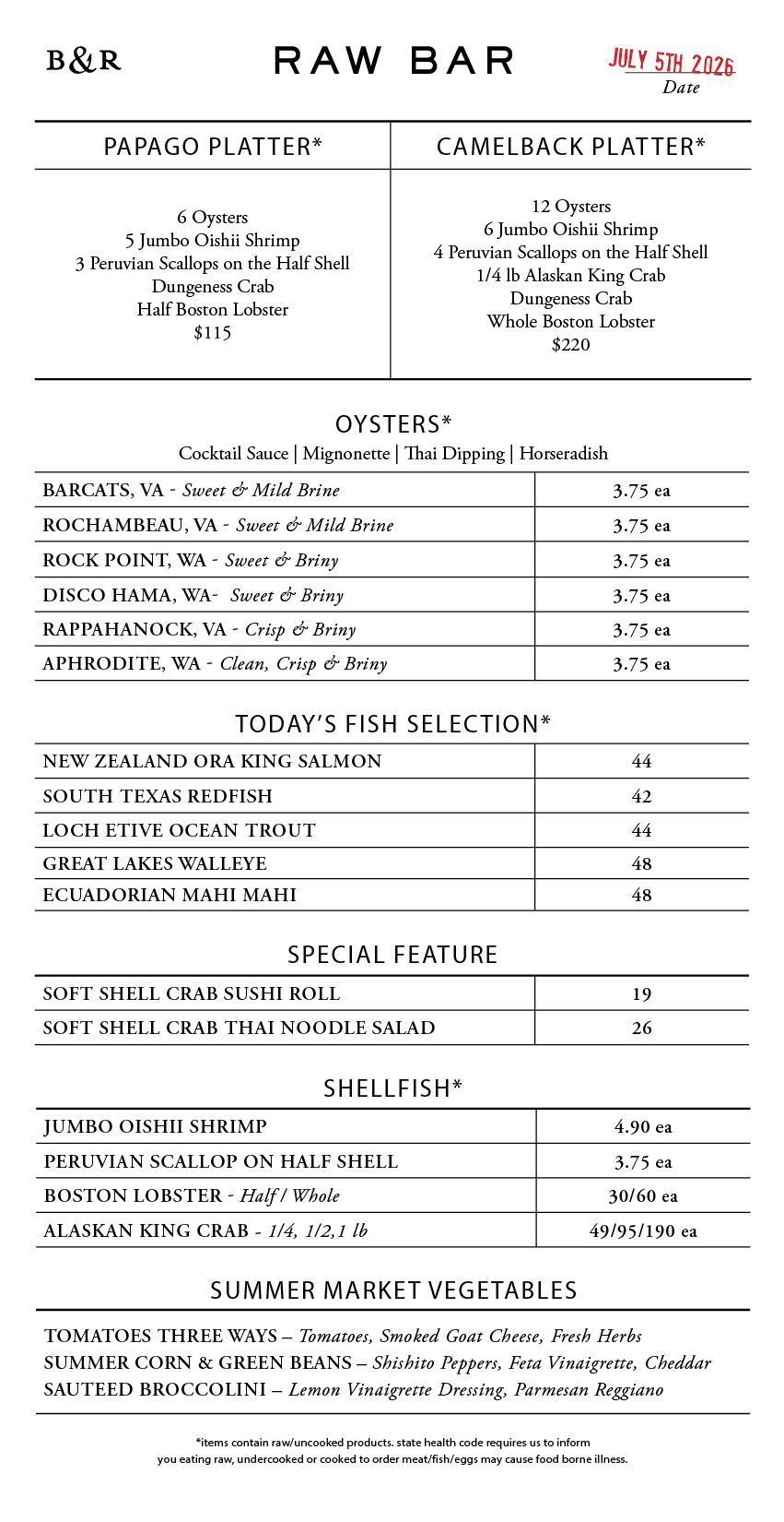 Raw Bar Menu