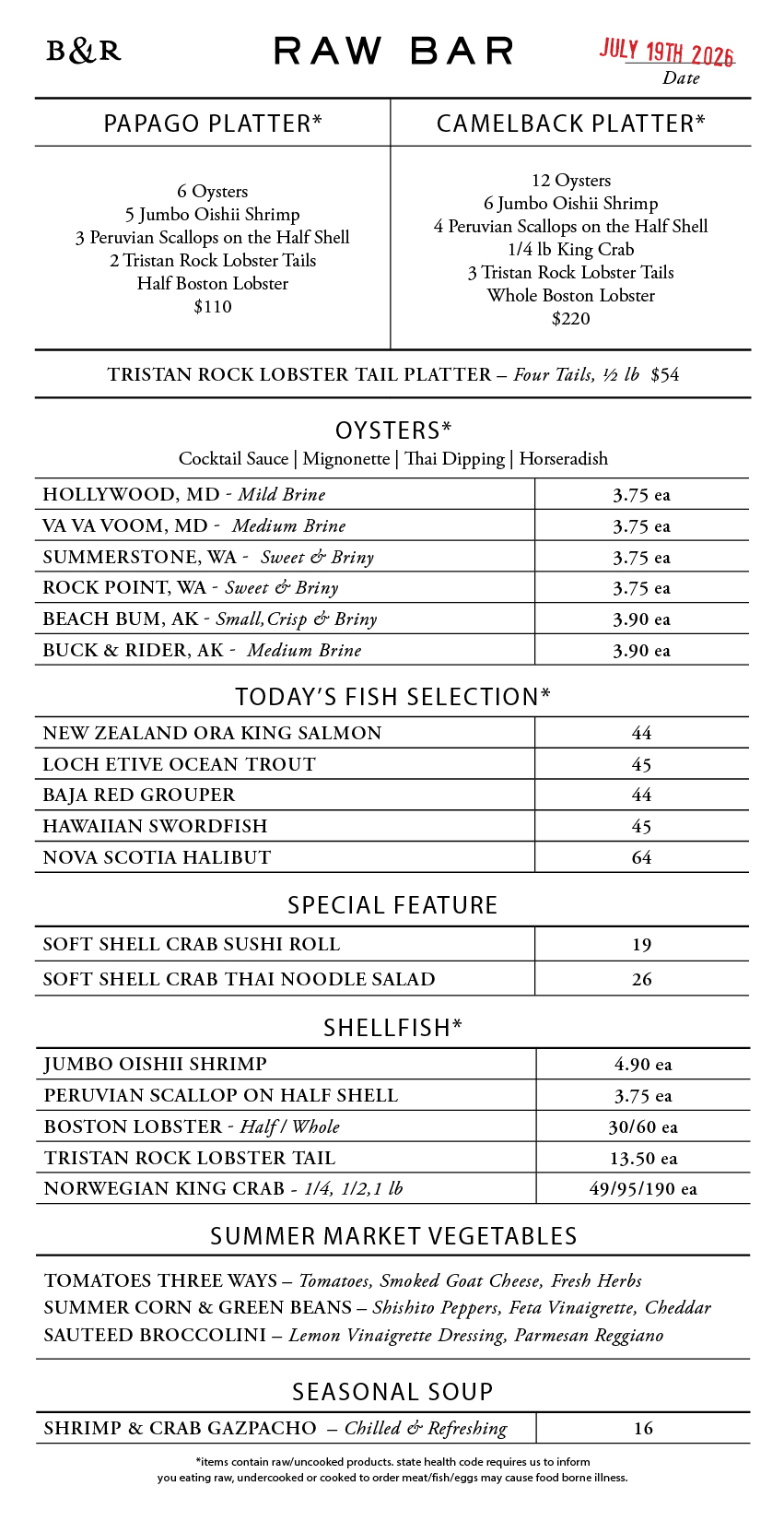 Raw Bar Menu