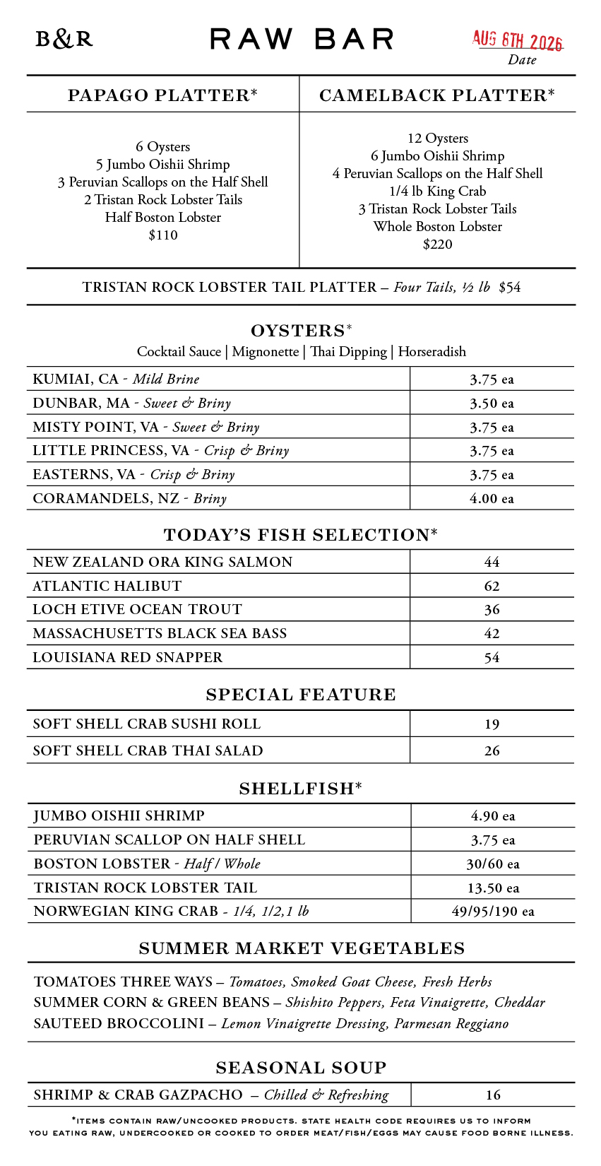 Raw Bar Menu