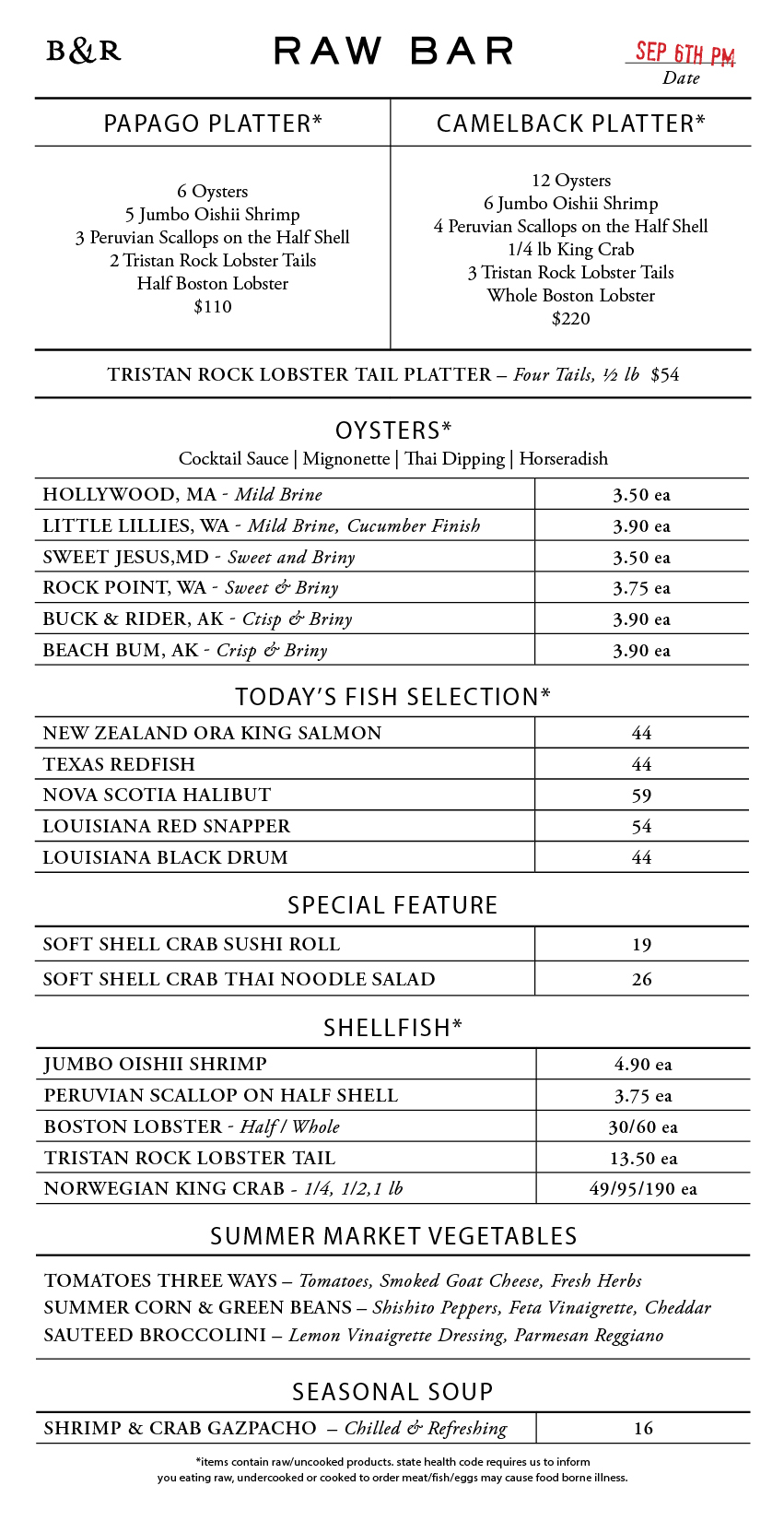 Raw Bar Menu
