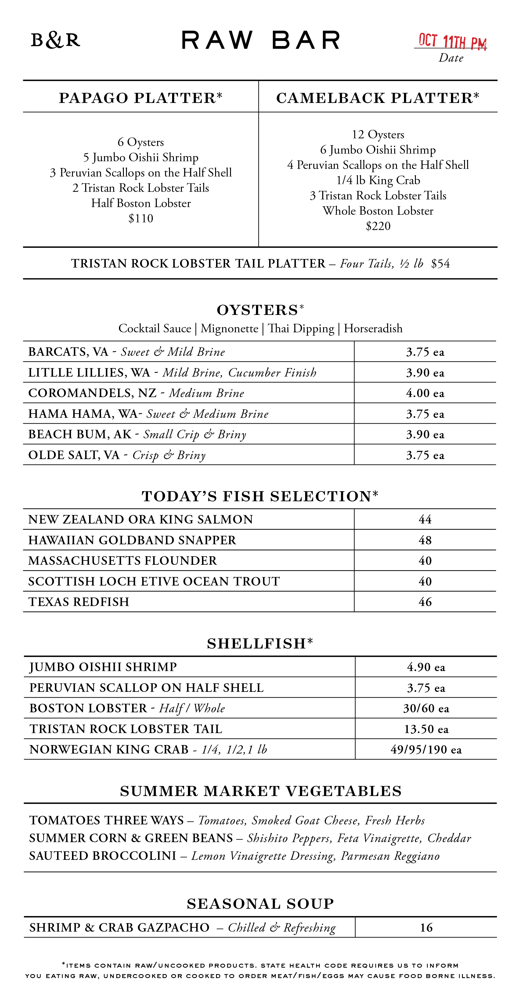 Raw Bar Menu