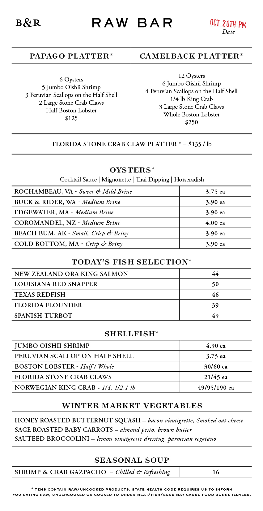 Raw Bar Menu