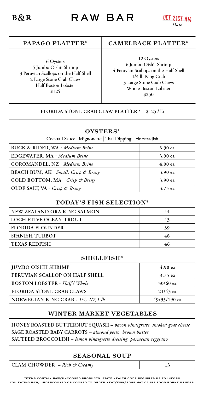 Raw Bar Menu