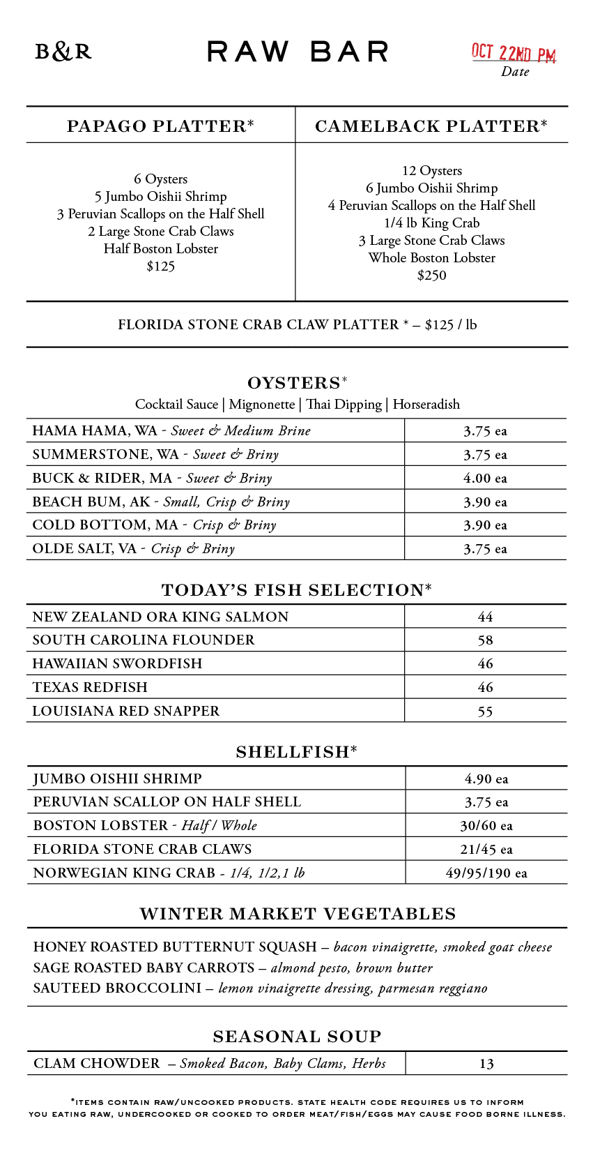 Raw Bar Menu