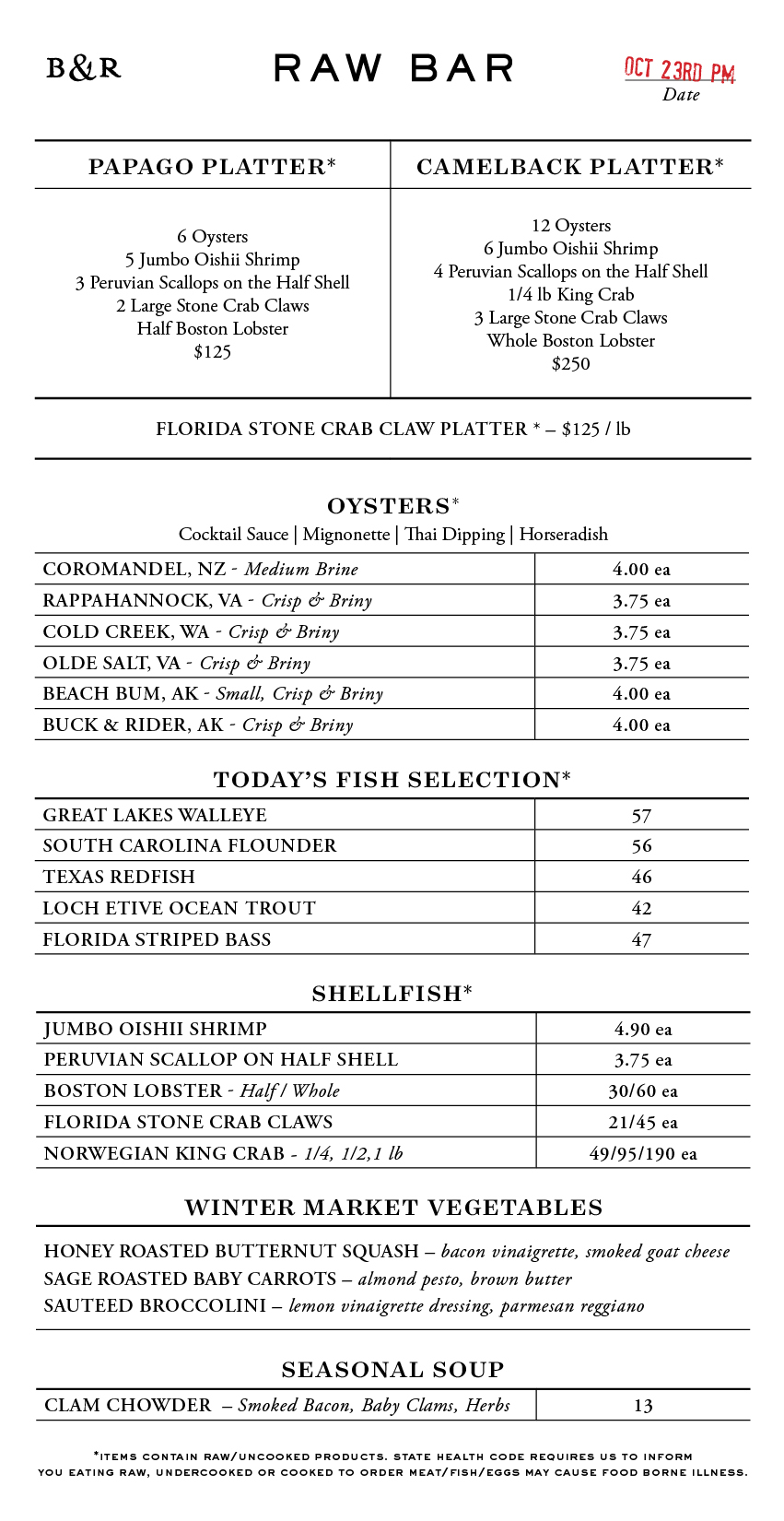 Raw Bar Menu