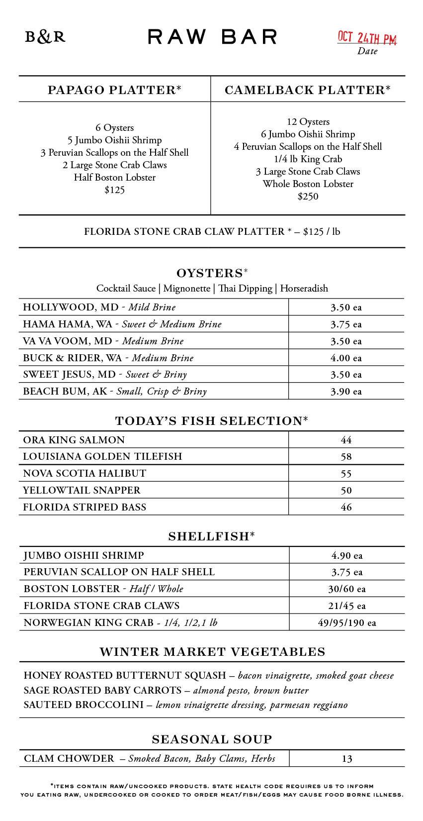 Raw Bar Menu