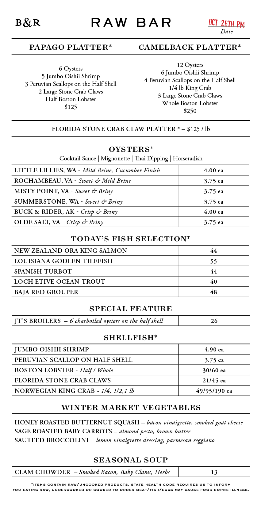 Raw Bar Menu