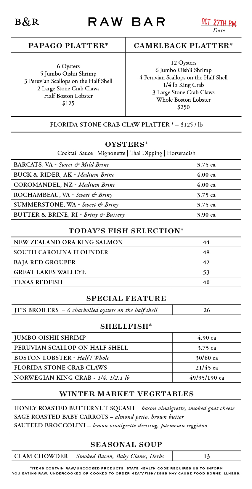 Raw Bar Menu