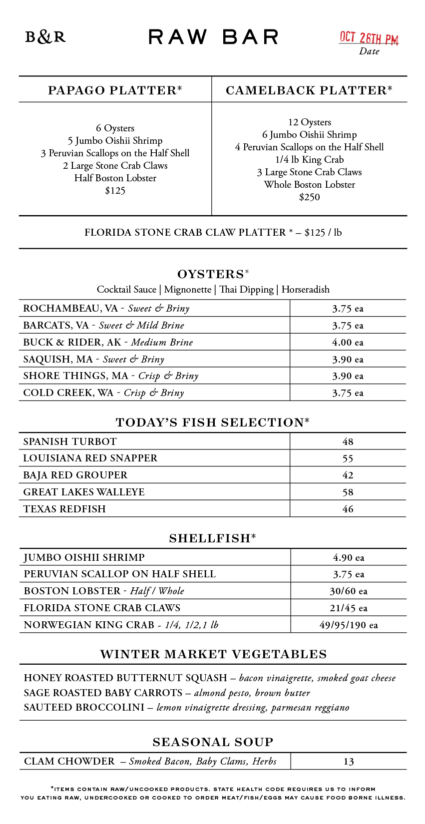 Raw Bar Menu
