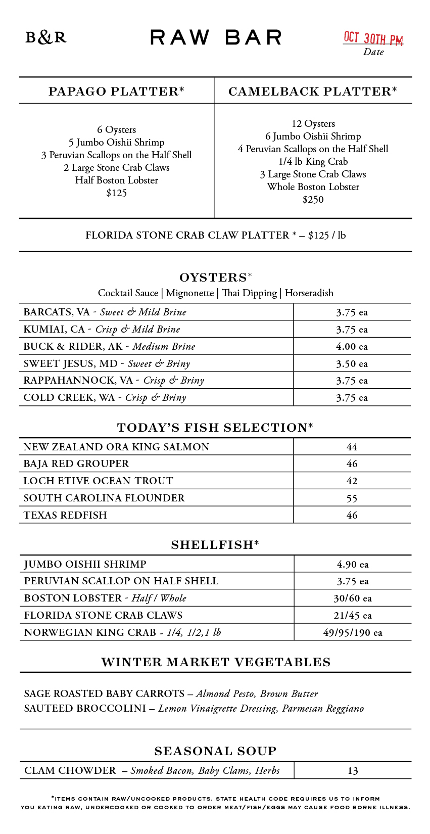 Raw Bar Menu